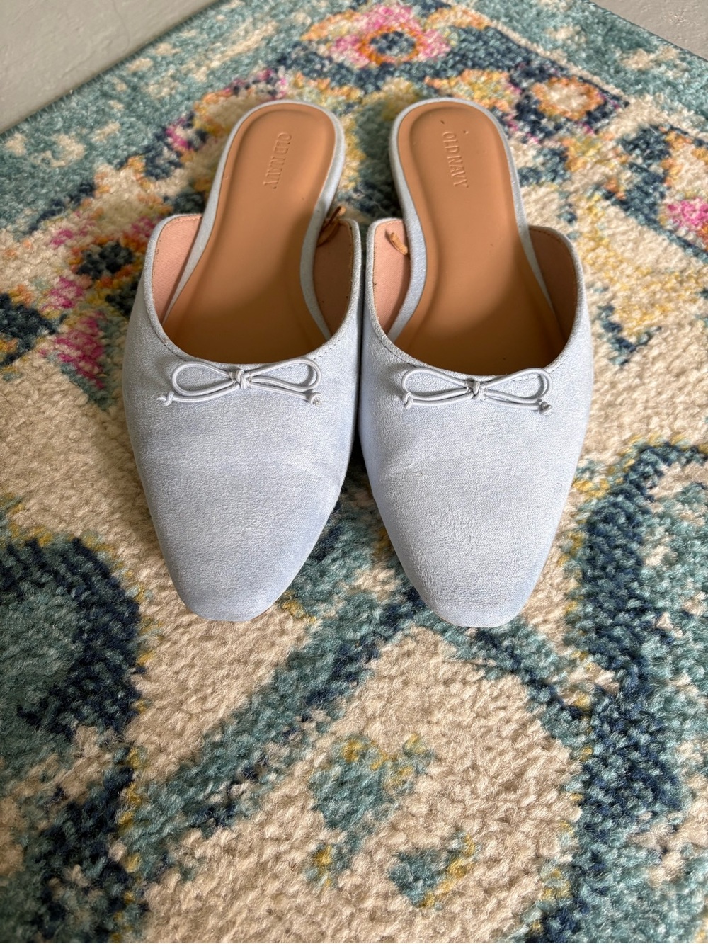 Old Navy Pale Blue Pointed Bow Slip-On Mules - Women
